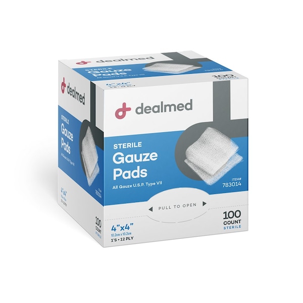 Dealmed Gauze Pads, Sterile 1'S, 4" X 4", 12 Ply, 100/Bx, 12/Cs, 1200PK 783014 - main